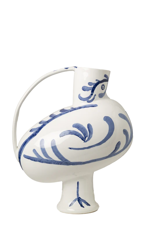 Pablo Pitcher, White w/ Blue Decor