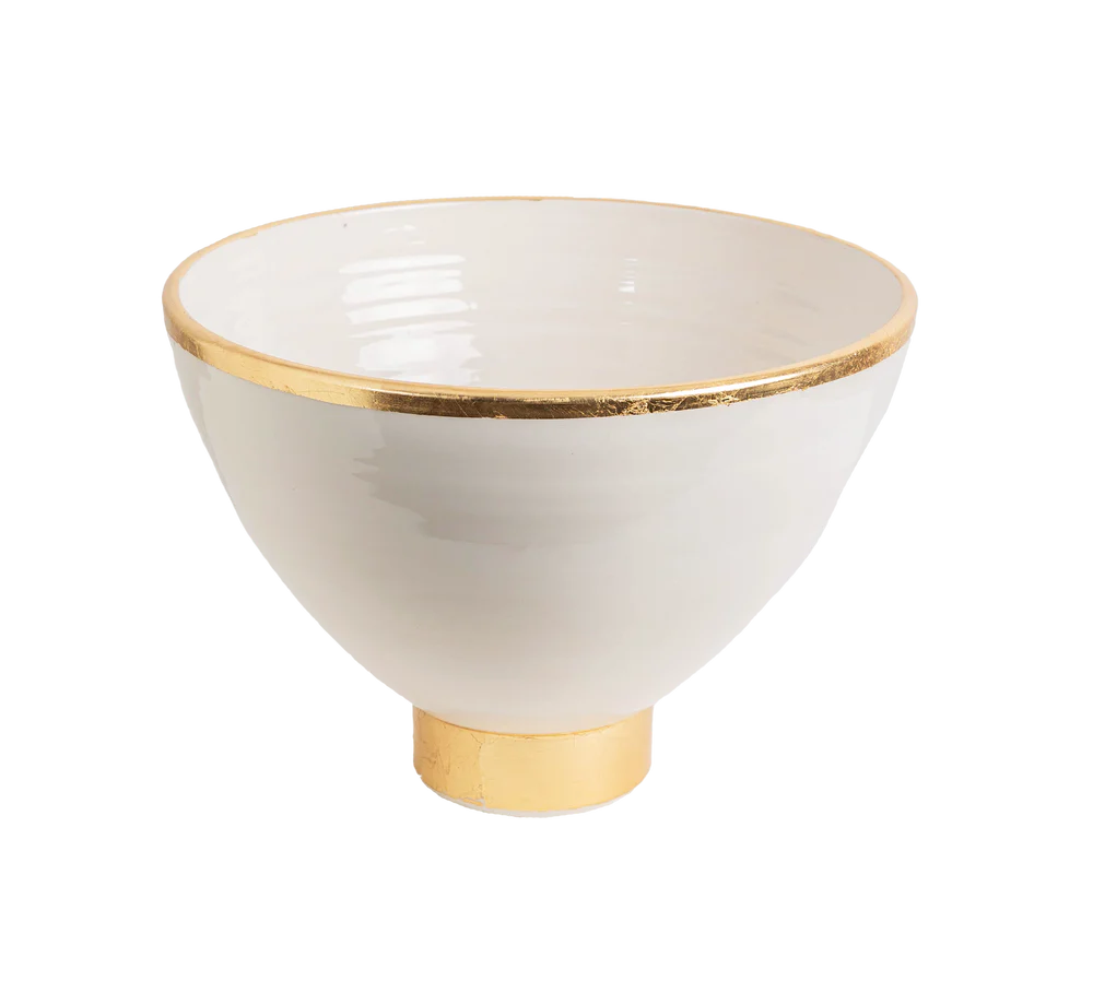 Contempo Collection, White Footed Bowl w/ Matte Gold, Small