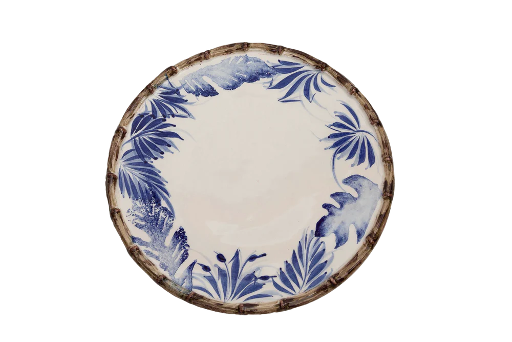 Compagnia Dinner Plate, Blue Leaves w/ Bamboo, Small, Set of 4