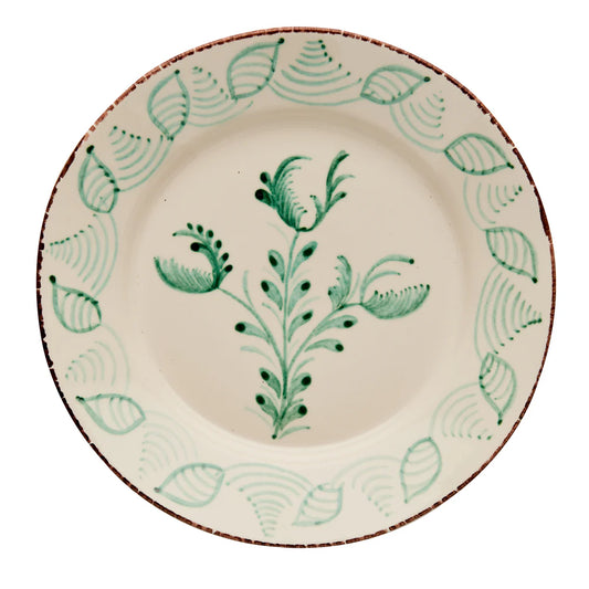 Casa Nuno Green and White Dinner Plate, 3 Flowers/Shells, Set of 2