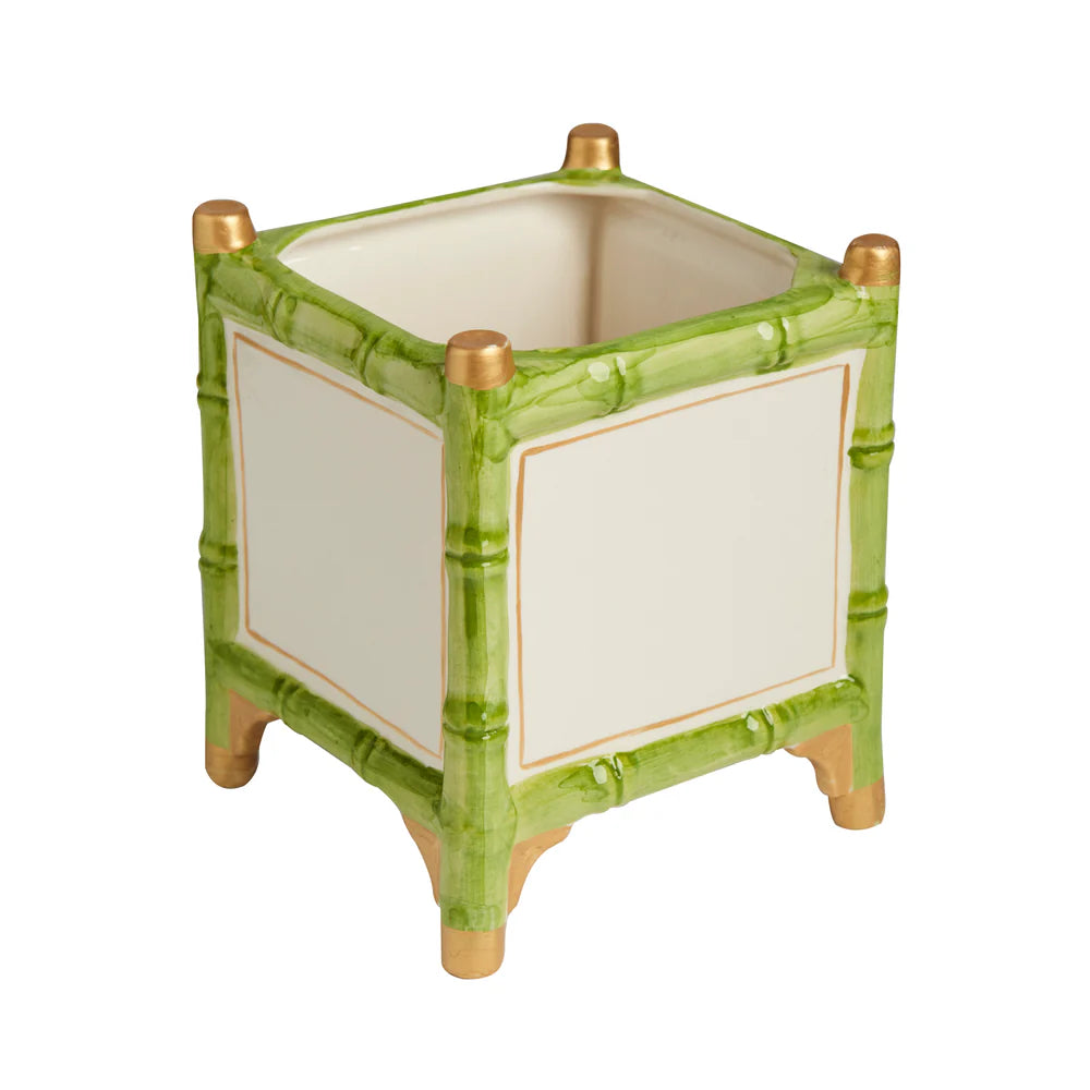 Bamboo Cachepot, Green/Gold, Small