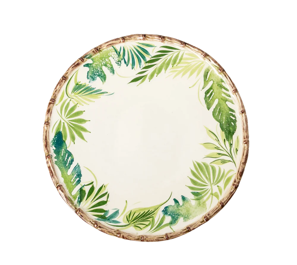 Compagnia Dinner Plate, Green Leaves w/ Bamboo, Large, Set of 4