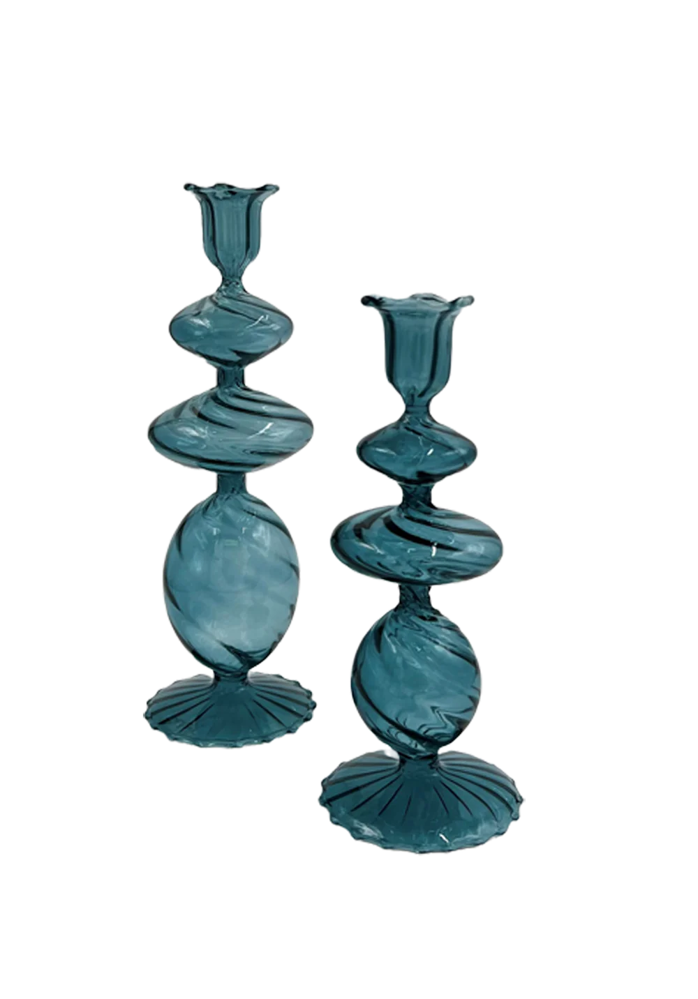 Blue Swirl Glass Candlestick, Medium, Set of 2