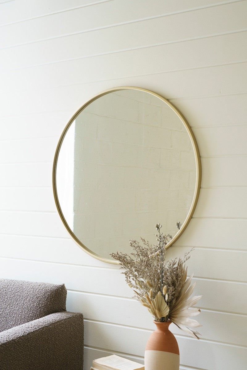 ROUND BRASS METAL FRAMED MIRROR