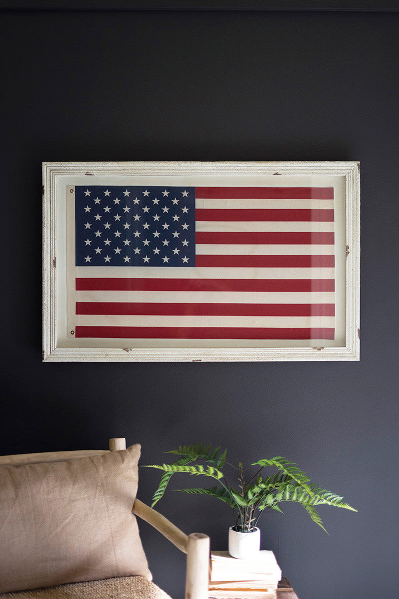 LARGE FRAMED AMERICAN FLAG UNDER GLASS