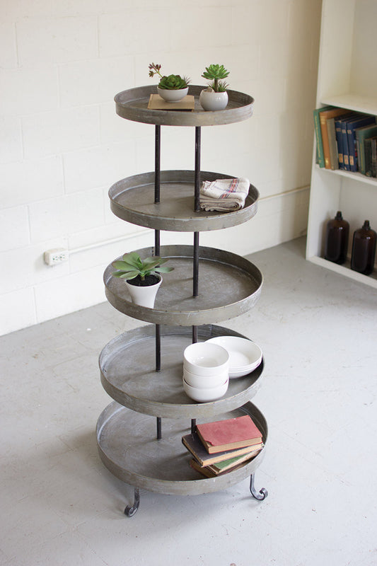 FIVE TIERED ROUND METAL DISPLAY TOWER