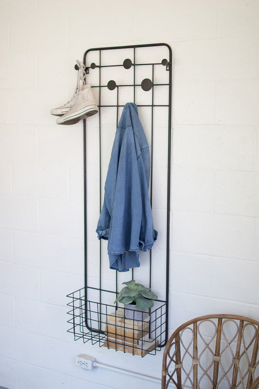 METAL WALL COAT RACK WITH STORAGE BASKET