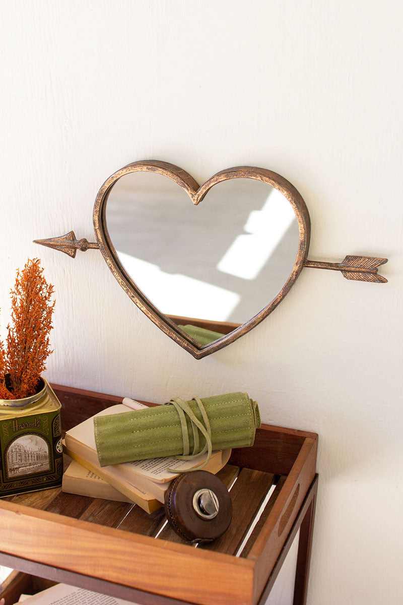 ANTIQUE BRASS HEART WALL MIRROR