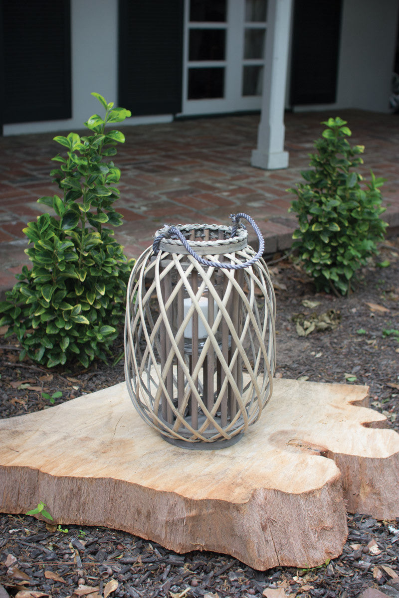 GREY WILLOW LANTERN WITH GLASS - SMALL