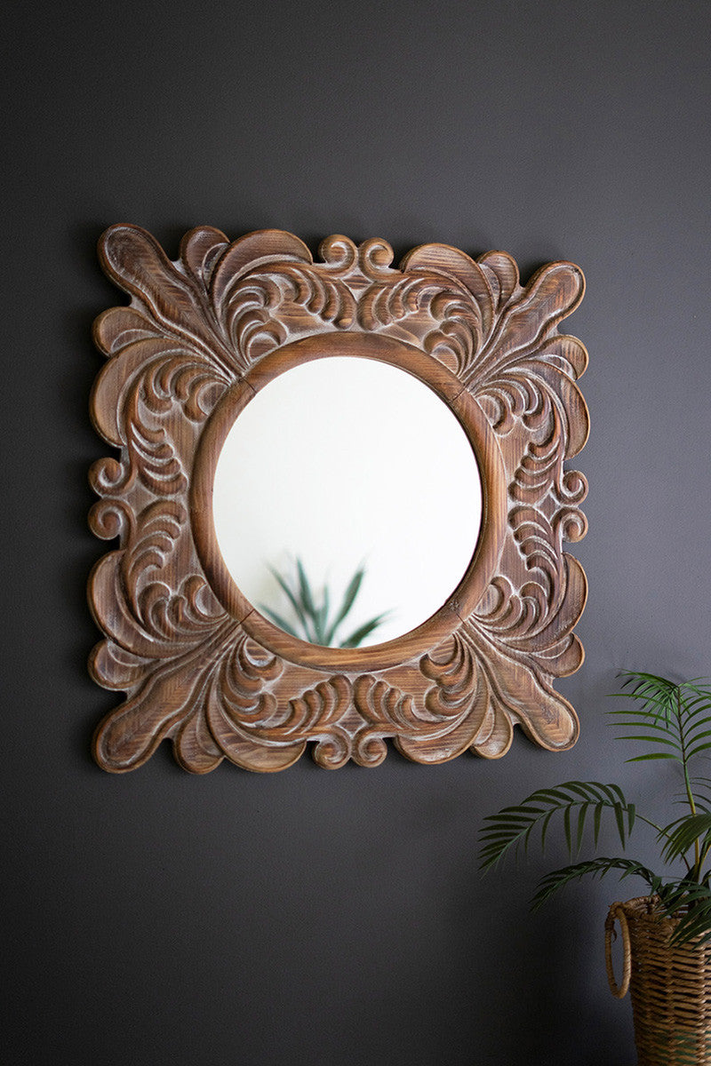 CARVED FLEUR DE LIS FRAMED MIRROR