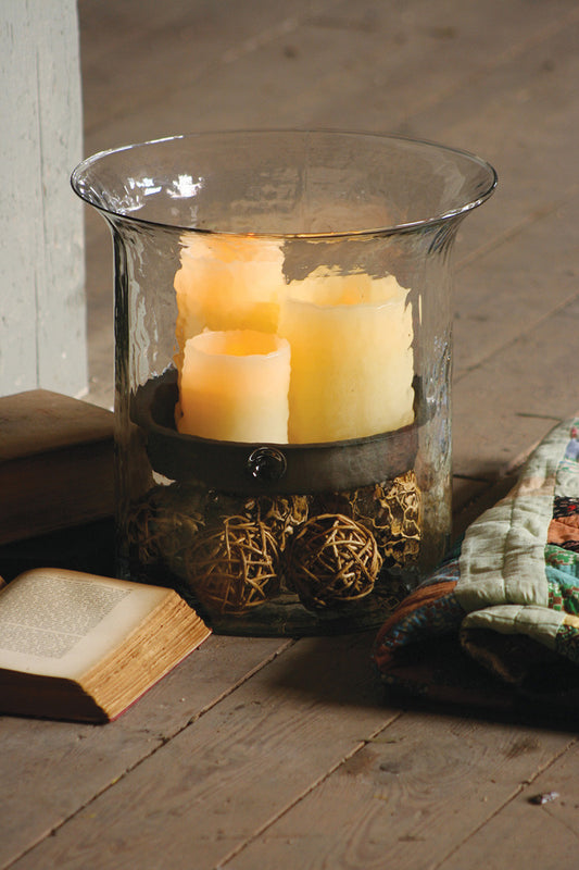 GIANT GLASS CANDLE CYLINDER WITH RUSTIC INSERT