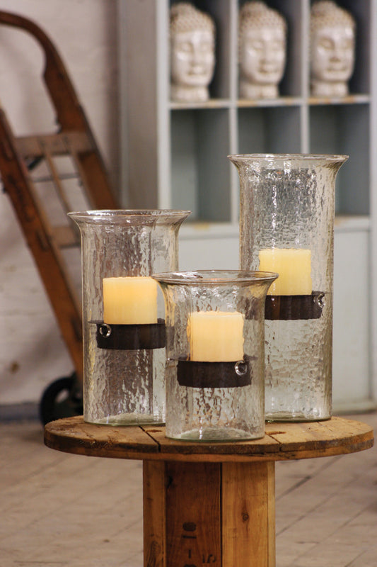 ORIGINAL GLASS CANDLE CYLINDER W RUSTIC INSERT - LARGE