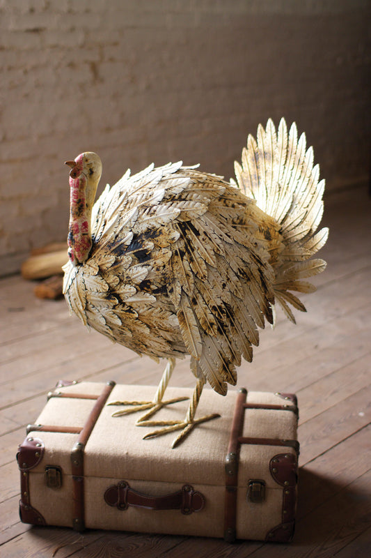 ANTIQUE WHITE PAINTED METAL TURKEY