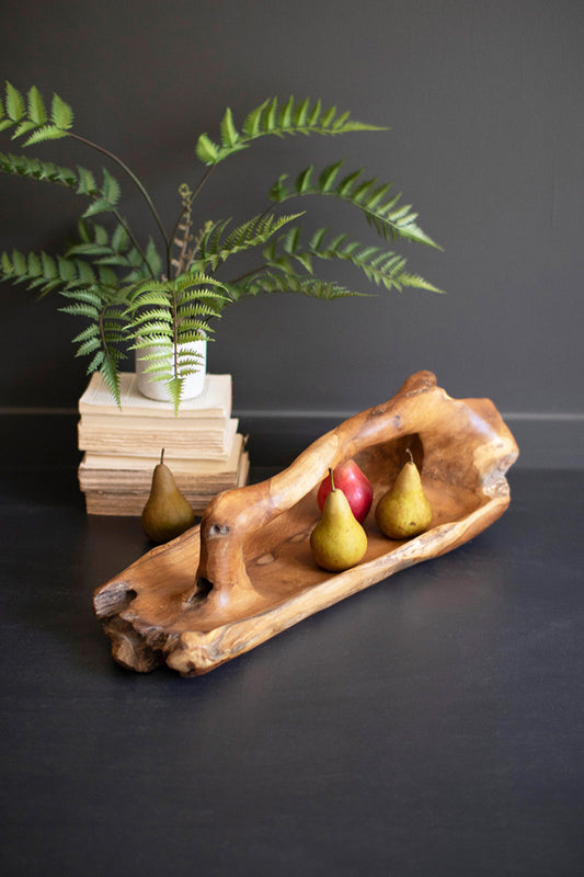 LARGE OVAL TEAK BOWL WITH HANDLE