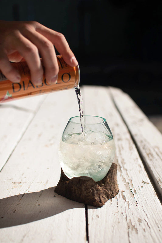 BLOWN GLASS BOWL ON DRIFTWOOD BASE - SMALL