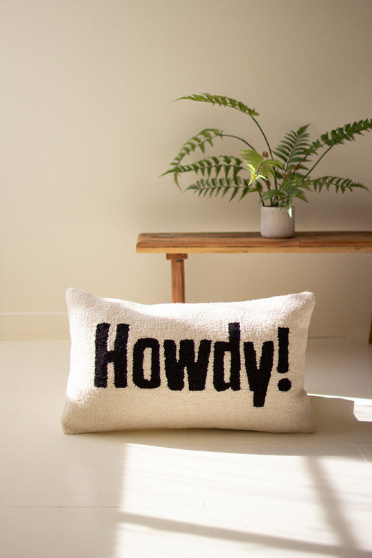 HOWDY HAND HOOKED PILLOW