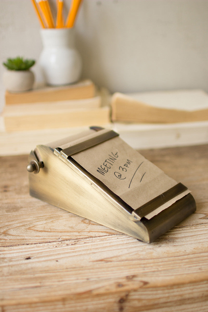 DESK TOP NOTE ROLL WITH ANTIQUE BRASS HOLDER