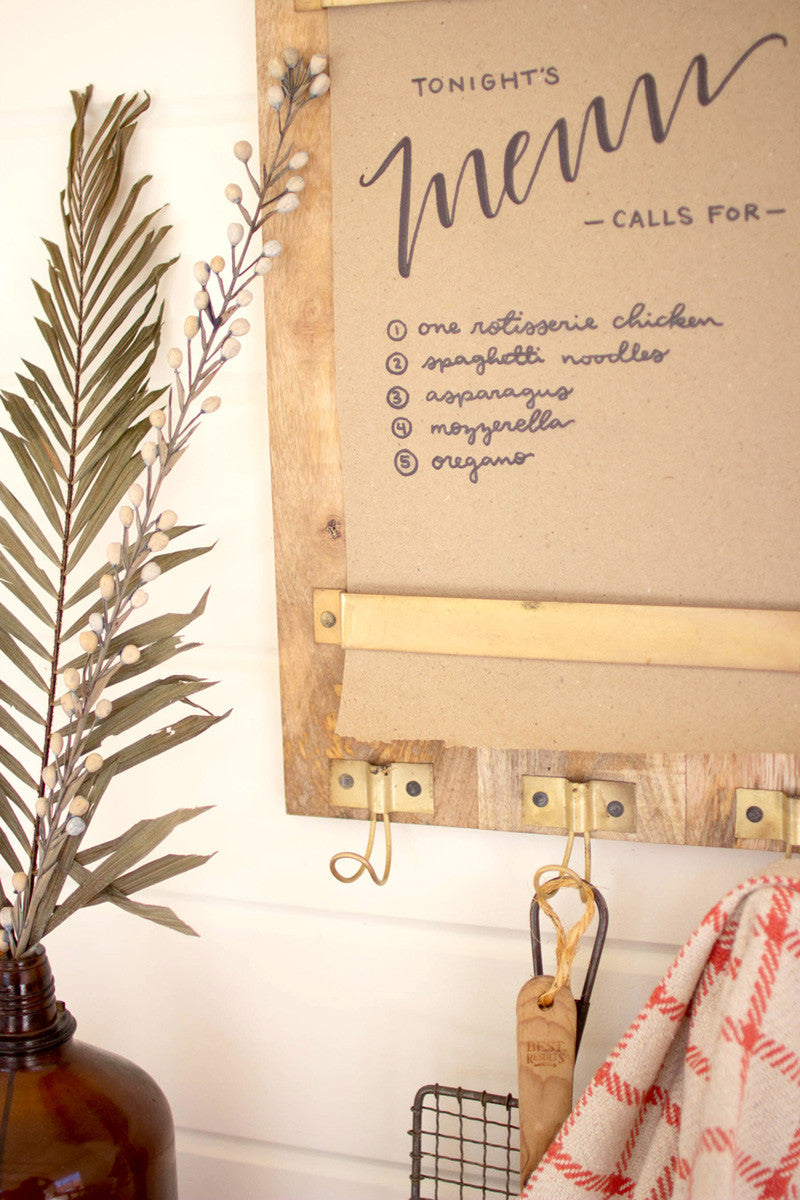 WOODEN WALL NOTE ROLL WITH COAT HOOKS