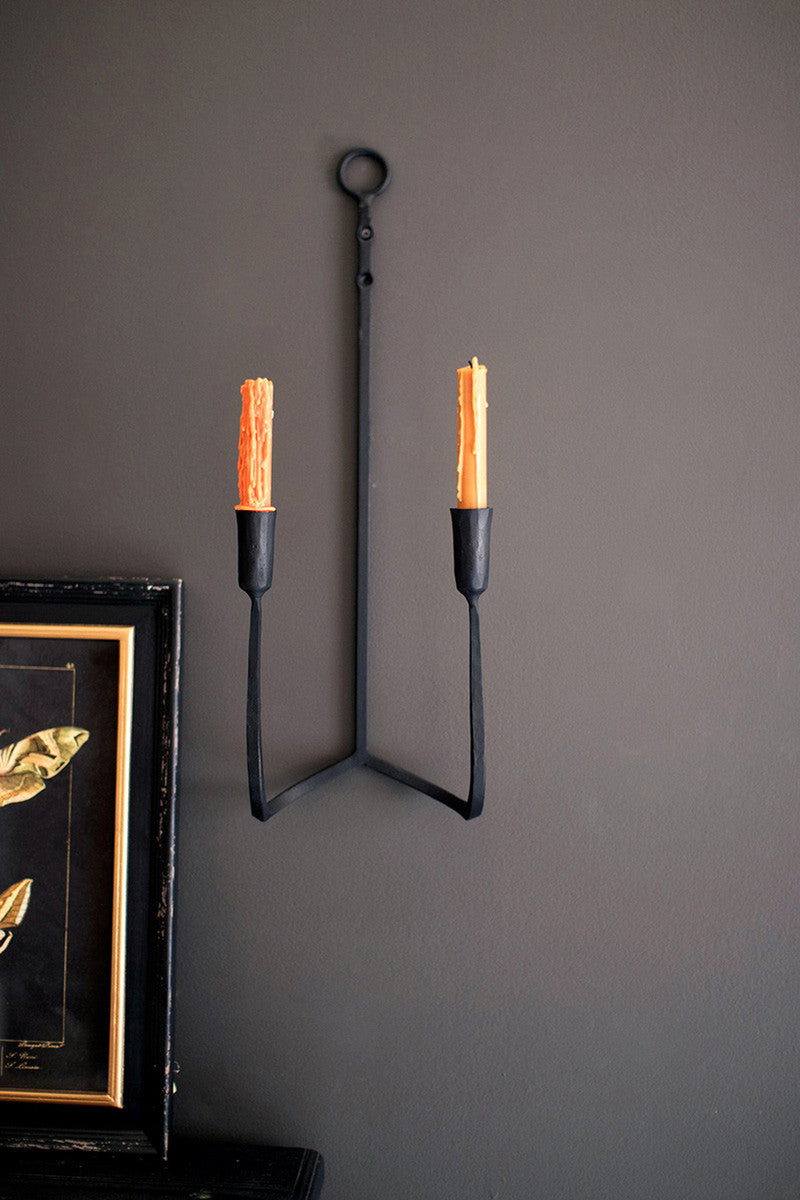 FORGED IRON DOUBLE TAPER WALL SCONCE