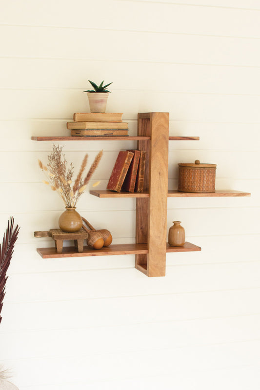 ACACIA WOOD THREE TIERED ADJUSTABLE SHELF