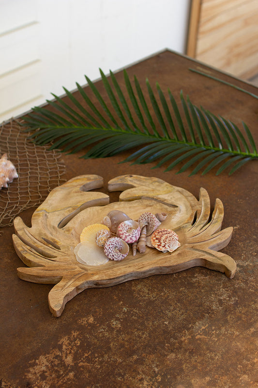 CARVED WOODEN CRAB PLATTER