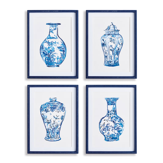 Ornamental Urns In Blue, Set Of 4